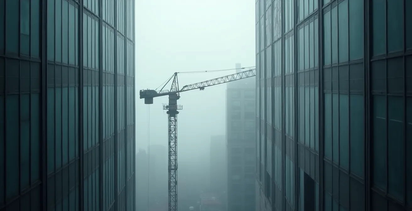 Déploiement d'une grue automatique dans un espace urbain restreint entre bâtiments